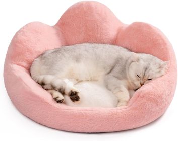 MEWOOFUN Fluffy Cat Couch Bed - Washable Round Pet Sofa With Non-Slip Bottom For Indoor Cats & Small Dogs 23'', Pink