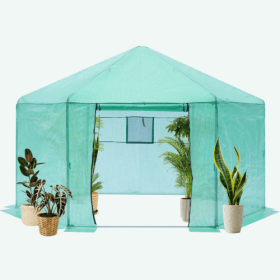 Walk-in Greenhouse Hexagonal Upgrade Reinforced Frame Heavy Duty Plastic Greenhouse Reinforced Thickened Waterproof Insulation 13.1x8.6 Ft