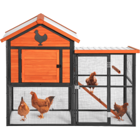 Durable Wood And Iron Chicken Coop With Runway And Waterproof Roof, Suitable For 5-7 Chickens, Built-in Nesting Box