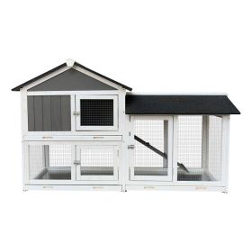 Removable Tray Ramp Wooden Outdoor Rabbit Hutch With Running Cage