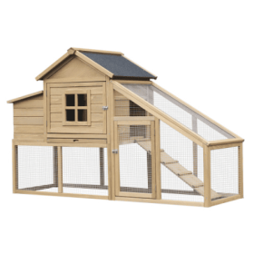 PawHut 69 Wooden Chicken Coop, Poultry Cage Hen House With Connecting Ramp, Removable Tray, Ventilated Window And Nesting Box, Natural