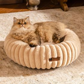 MEWOOFUN Donut Cat Bed - Washable Round Pet Bed For Indoor Cats & Kittens, Fluffy Non-Slip Calming Bed For Small Dogs, Light Brown